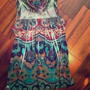 Casual Freedom Womens Boho Paisley Round Neck Sleeveless Pleated Tank Top Small